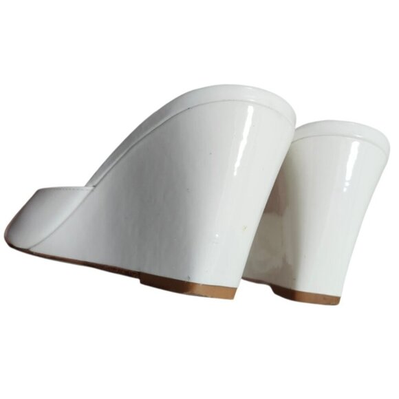 Reformation White Patent Leather Wedge Sandals Women’s Slip On Open Toe Size 6 - Picture 8 of 11